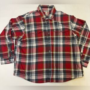 Duluth Trading Flannel Shirt Mens Red Long Sleeve Button Up Plaid Heavy Size XXL